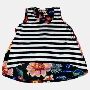 Cyrus Black White Stripe Floral High Low Hem Tank Top Casual Women's Size Large